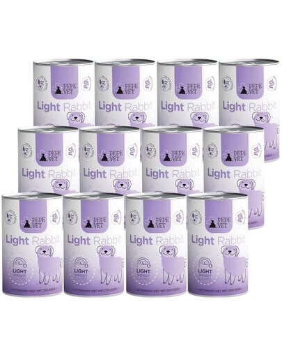 PAKA ZWIERZAKA PEPE Vet Light Rabbit Nassfutter mit Kaninchen für adulte Hunde zur Unterstützung der Gewichtsreduktion 12x400 g