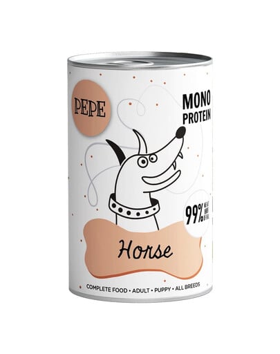 PAKA ZWIERZAKA PEPE Horse Nassfutter mit Pferd Monoprotein für alle Hunde 800 g