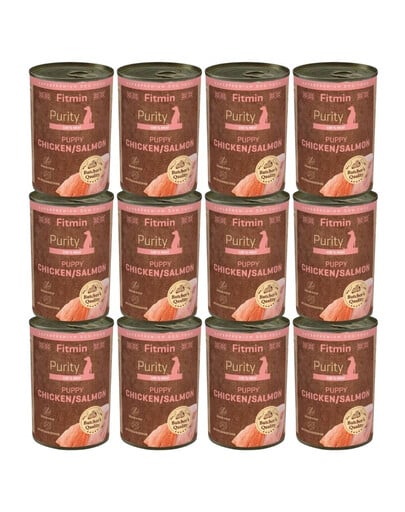 FITMIN Purity Puppy Chicken with Salmon Nassfutter Huhn mit Lachs für Welpen getreidefrei 12x400g