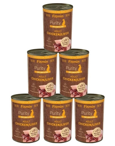 FITMIN Purity Adult Chicken with Liver Nassfutter Huhn mit Leber für adulte Hunde getreidefrei 6x400g
