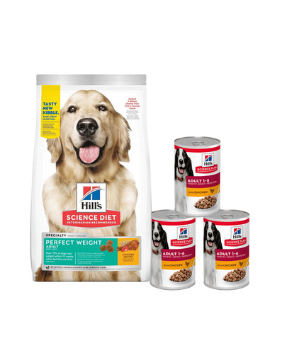 HILL'S Science Plan Adult 1+ Perfect Weight Large breed sucha karma z kurczakiem 12 kg + 3 puszki GRATIS