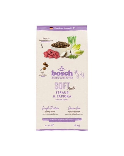 BOSCH Soft Trockenfutter mit Strauß und Tapioka monoprotein getreidefrei für adulte Hunde 12 kg