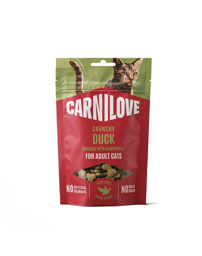 CARNILOVE Crunchy Duck knuspriger Snack mit Ente und Himbeeren für Katzen getreidefrei 50g