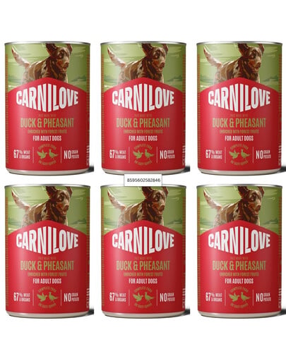CARNILOVE Dog Can Nassfutter Pastete mit Ente und Fasan für adulte Hunde getreidefrei 6x400g
