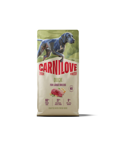 CARNILOVE True Fresh Duck Adult Large Breeds Trockenfutter mit Ente für adulte Hunde großer Rassen getreidefrei 12 kg