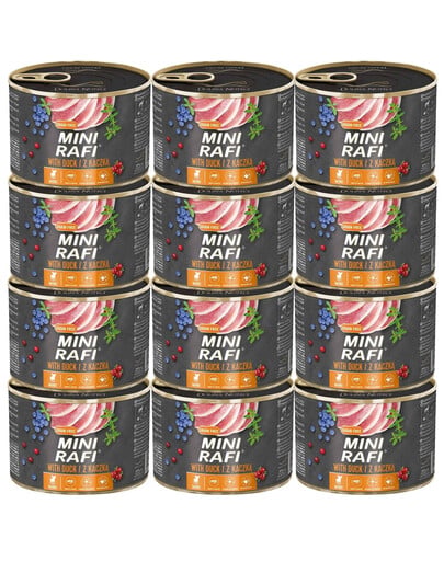 RAFI Mini Nassfutter mit Ente für adulte kleine Hunde getreidefrei 12x185g
