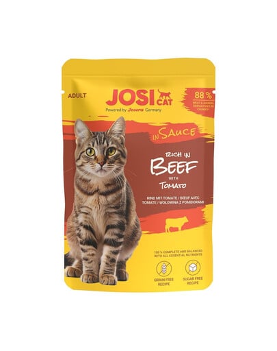 JOSERA JosiCat Nassfutter mit Rind und Tomaten in Soße für adulte Katzen getreidefrei 85 g