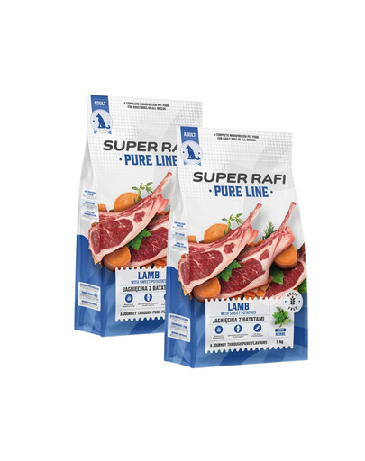 SUPER RAFI Pure Line Trockenfutter Lamm mit Süßkartoffeln für adulte Hunde aller Rassen getreidefrei 2x9 kg