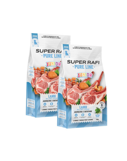 SUPER RAFI Pure Line Junior Trockenfutter Lamm mit Süßkartoffeln für Welpen aller Rassen getreidefrei 2x9 kg