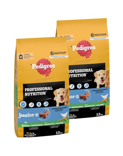 PEDIGREE Professional Nutrition Junior z Drobiem i Warzywami 2 x 12 kg dla szczeniąt ras średnich i dużych