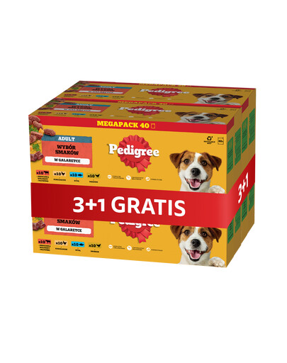 PEDIGREE Adult Nassfutter Mix Geschmacks in Gelee mit Rind, Leber, Huhn, Fisch und Geflügel für adulte Hunde 4 x 40x100 g