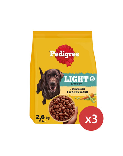 PEDIGREE Adult Light mit Geflügel und Gemüse kalorienreduziertes Trockenfutter für Hunde 3x2,6 kg