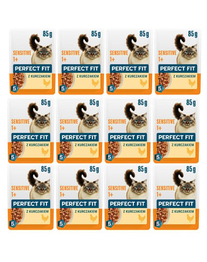 PERFECT FIT Sensitive 1+ Nassfutter mit Huhn für adulte Katzen mit Futterunverträglichkeit 12x85g