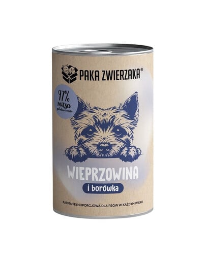 PAKA ZWIERZAKA Nassfutter Schweinefleisch mit Blaubeeren für alle Hunde getreidefrei 400 g