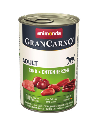 ANIMONDA GranCarno Nassfutter mit Rind und Entenherzen für adulte Hunde getreidefrei 400 g