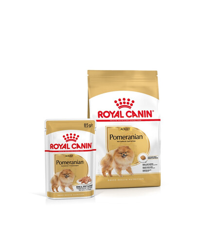ROYAL CANIN Trockenfutter Pomeranian Adult 3 kg + Nassfutter Pomeranian Adult 12x85g